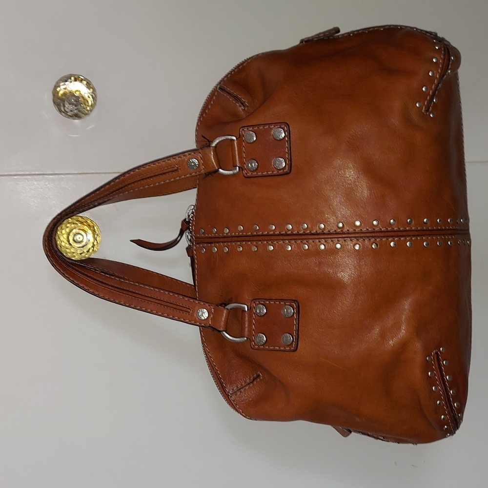 Michael Kors Cognac Astor Leather Stud-Accent Satchel Large - Picture 10 of 16